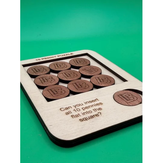 10 Penny Puzzle | Handmade Wooden Brain Teaser (Includes 10 'LB' Pennies) | UK dispatch