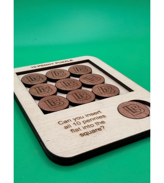 10 Penny Puzzle | Handmade Wooden Brain Teaser (Includes 10 'LB' Pennies) | UK dispatch