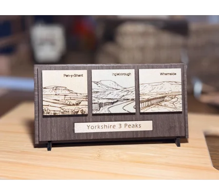 Handmade Yorkshire 3 Peaks Desktop Display | Laser-Engraved Woodland Plaque (UK) | UK Dispatch | FRE