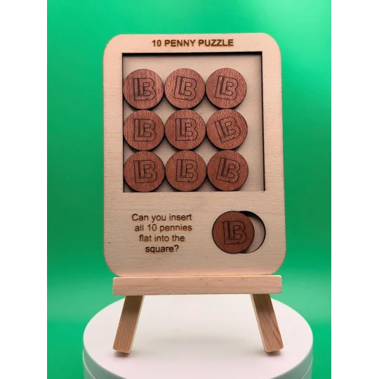 10 Penny Puzzle | Handmade Wooden Brain Teaser (Includes 10 'LB' Pennies) | UK dispatch