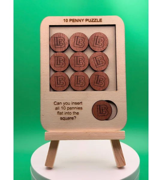 10 Penny Puzzle | Handmade Wooden Brain Teaser (Includes 10 'LB' Pennies) | UK dispatch