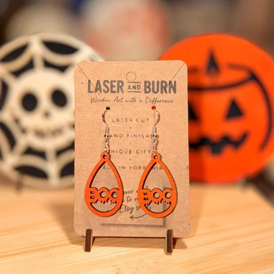 Halloween Wooden Earrings — Ghost / Witch / Pumpkin / BOO / Spider Web / Cat | Laser Cut | UK Made