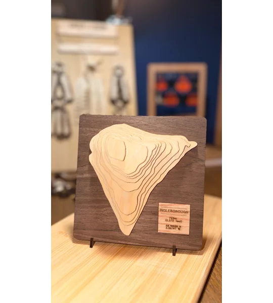 Ingleborough 3D Topographic Wooden Art | Yorkshire Dales Layered Map | Handmade Laser Engraved Hill