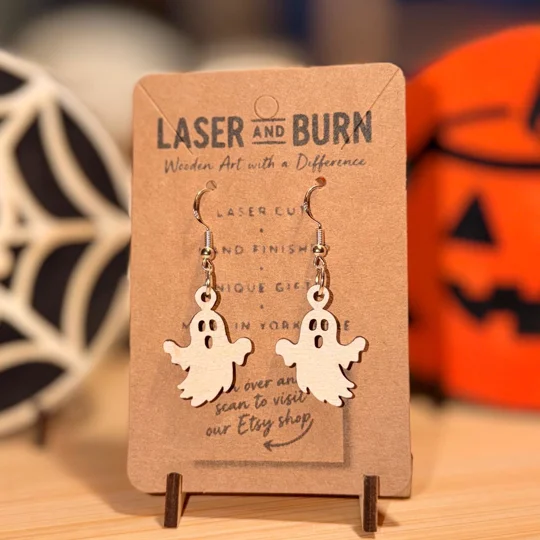Halloween Wooden Earrings — Ghost / Witch / Pumpkin / BOO / Spider Web / Cat | Laser Cut | UK Made