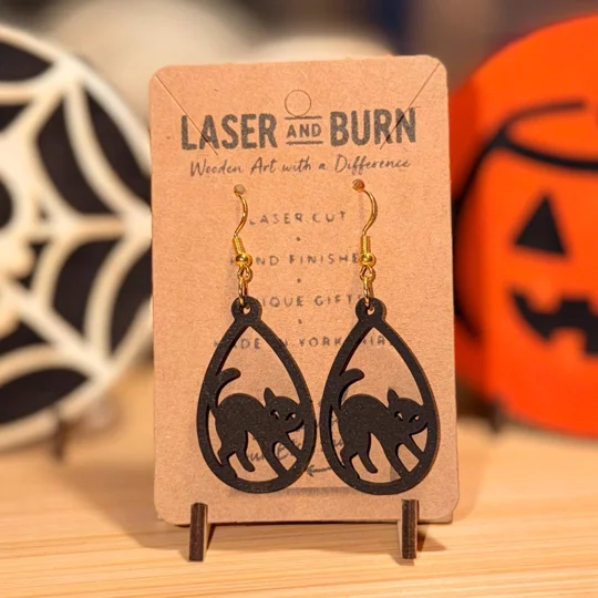 Halloween Wooden Earrings — Ghost / Witch / Pumpkin / BOO / Spider Web / Cat | Laser Cut | UK Made