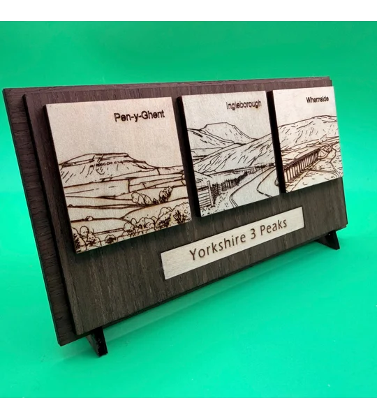 Handmade Yorkshire 3 Peaks Desktop Display | Laser-Engraved Woodland Plaque (UK) | UK Dispatch | FRE