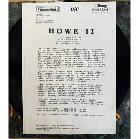 Howe II - Now Hear This (1991) Dutch LP + Promo Insert