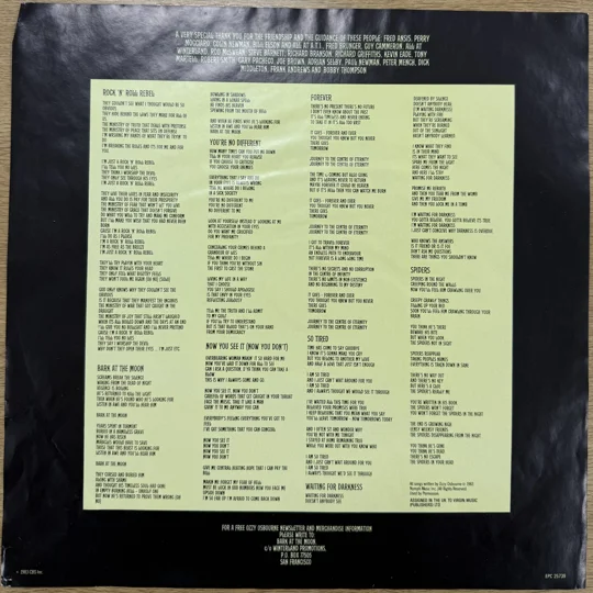 Ozzy Osbourne – Bark at the Moon (1983) Original UK Epic LP A2/B2