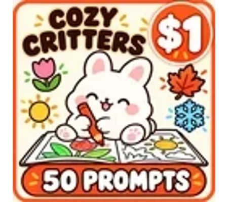 Cozy Critters: 50 Cute Animal Coloring Prompts