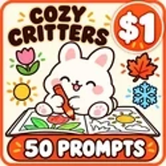 Cozy Critters: 50 Cute Animal Coloring Prompts