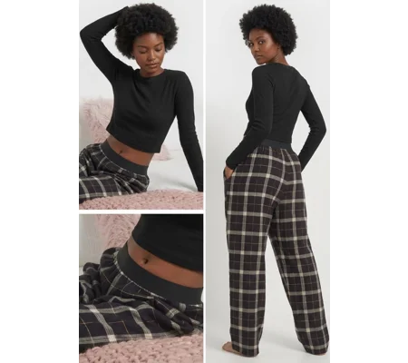PixieGirl Petite black Marl Ribbed Pyjama Top