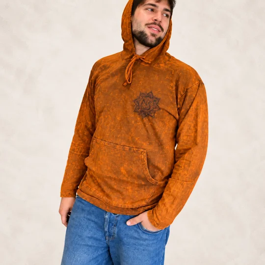 XLarge Stone Washed Hoody Shirt Kangaroo Pocket - Burnt Orange