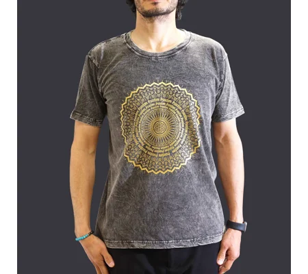 Nomad Sari Stonewashed Cotton T-Shirt - Mandala - Dark Grey - Medium
