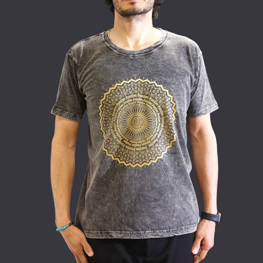 Nomad Sari Stonewashed Cotton T-Shirt - Mandala - Dark Grey - Medium