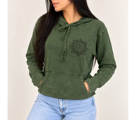 Med Stone Washed Hoody Shirt Kangaroo Pocket -Vintage Teal