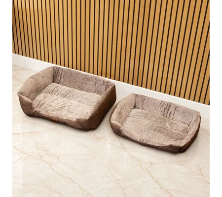 PAW Bed – Medium Plush Teddy Brown – 70 × 55 × 18cm
