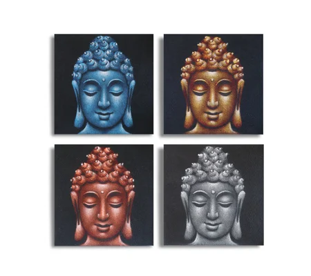 Set of 4 Buddha Heads Sand Detail 40x40cm
