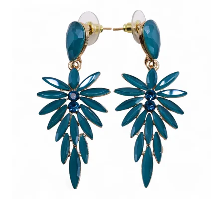 Teal Green - Vintage Glass - Long Drop - Earrings