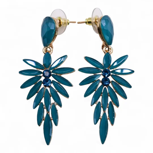 Teal Green - Vintage Glass - Long Drop - Earrings
