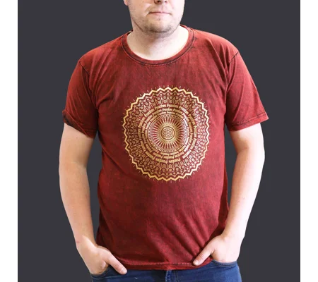Nomad Sari Stonewashed Cotton T-Shirt – Mandala – Maroon – XL