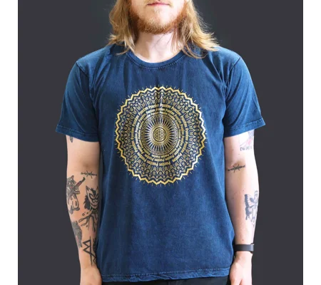 Nomad Sari Stonewashed Cotton T-Shirt – Mandala – Blue – Large