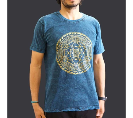 Nomad Sari Stonewashed Cotton T-Shirt – Chakra – Blue – Medium
