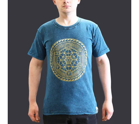 Nomad Sari Stonewashed Cotton T-Shirt – Chakra – Blue – Small