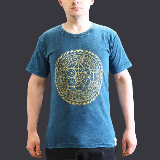 Nomad Sari Stonewashed Cotton T-Shirt – Chakra – Blue – Small
