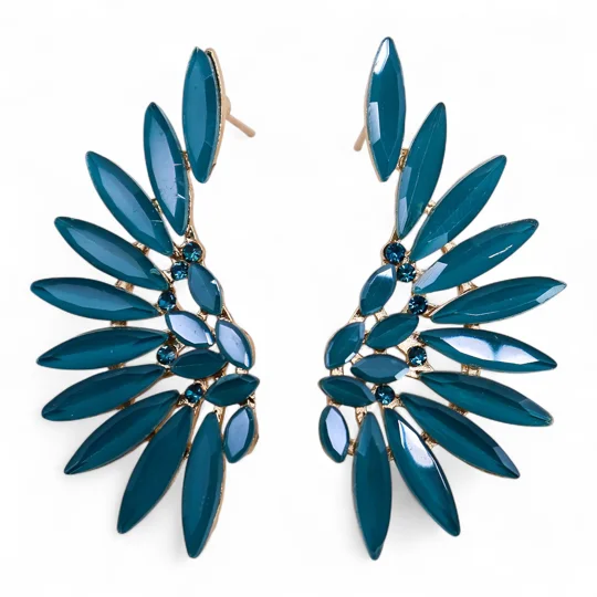 Teal Green - Vintage Glass - Angel Wings - Earrings