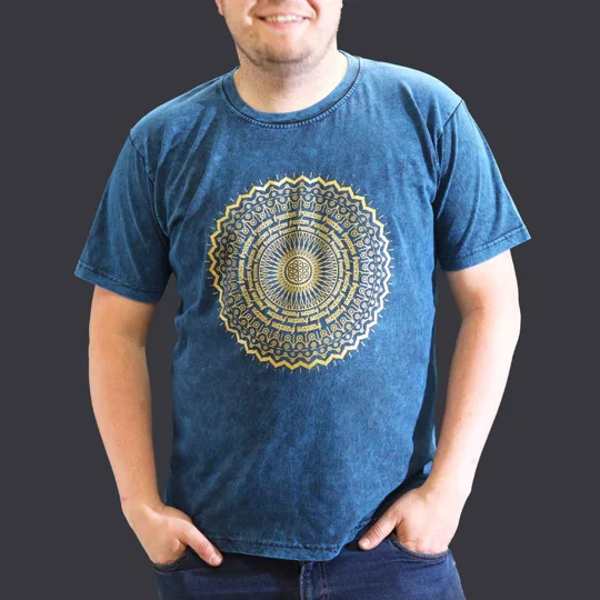 Nomad Sari Stonewashed Cotton T-Shirt – Mandala – Blue – XL