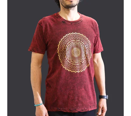 Nomad Sari Stonewashed Cotton T-Shirt - Mandala - Maroon - Medium