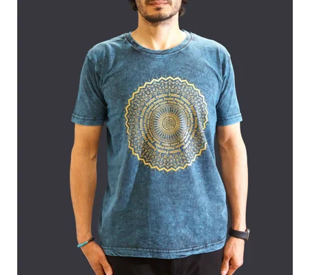 Nomad Sari Stonewashed Cotton T-Shirt - Mandala - Blue - Medium