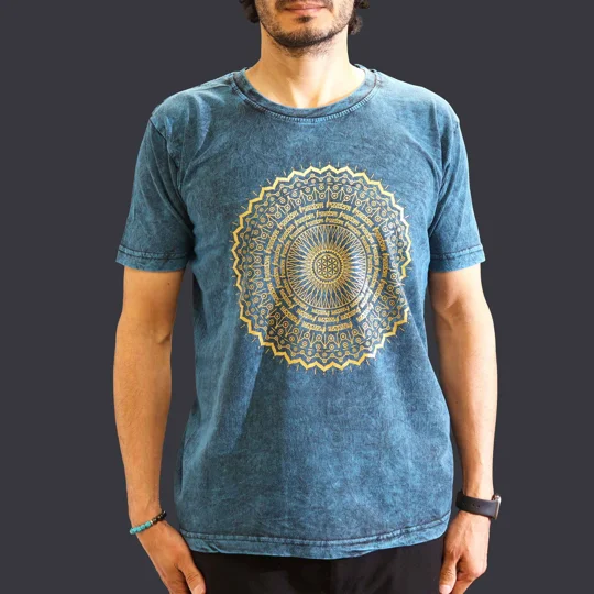 Nomad Sari Stonewashed Cotton T-Shirt - Mandala - Blue - Medium
