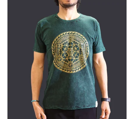 Nomad Sari Stonewashed Cotton T-Shirt – Chakra – Green – Medium