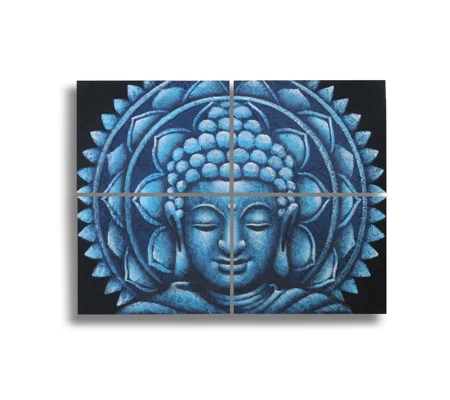 Set of 4 Blue Buddha Mandala Brocade Detail 30x40cm