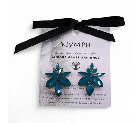 Teal Green - Vintage Glass - Flowers - Earrings