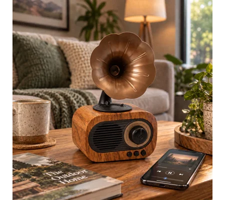 Retro Mini Gramophone Speaker - Bluetooth & FM Radio - 5 watt x 1