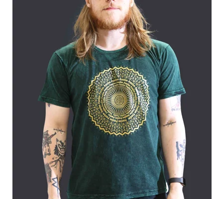 Nomad Sari Stonewashed Cotton T-Shirt – Mandala – Green – Large