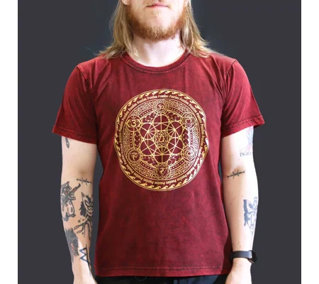 Nomad Sari Stonewashed Cotton T-Shirt – Chakra – Maroon – Large