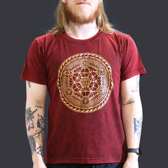 Nomad Sari Stonewashed Cotton T-Shirt – Chakra – Maroon – Large