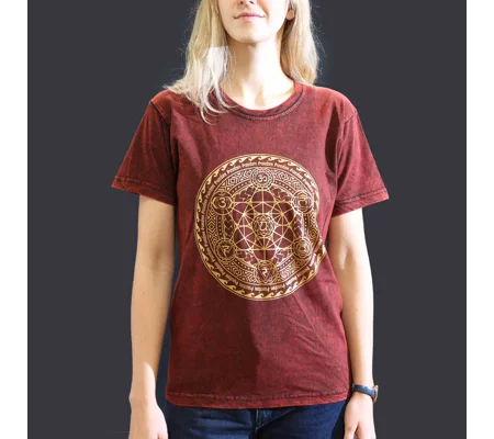 Nomad Sari Stonewashed Cotton T-Shirt – Chakra – Maroon – Small