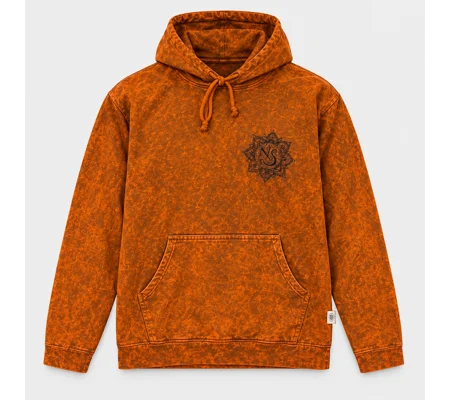 Med Stone Washed Hoody Shirt Kangaroo Pocket - Burnt Orange