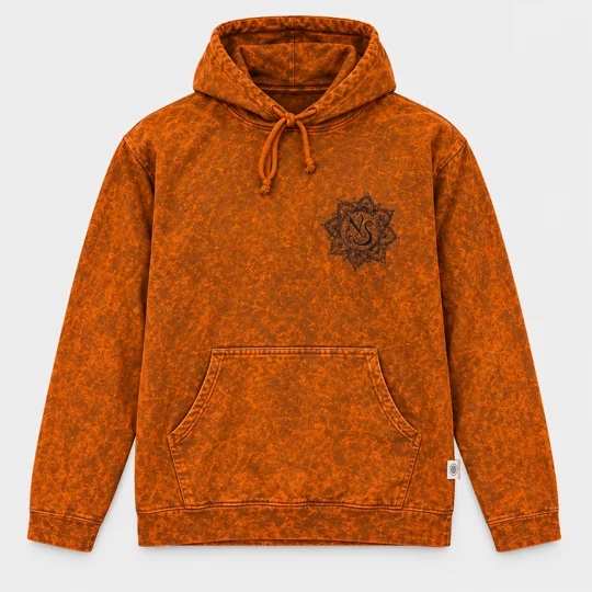 Med Stone Washed Hoody Shirt Kangaroo Pocket - Burnt Orange