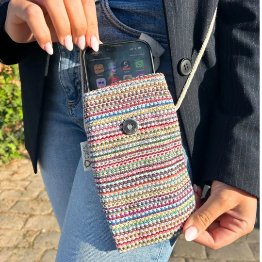 Phone Holder Bag Stripes Pink - bunny decor