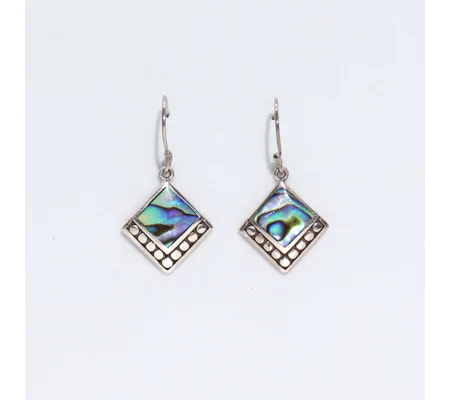 Shell & Silver Earrings - Square Dots- Abalone