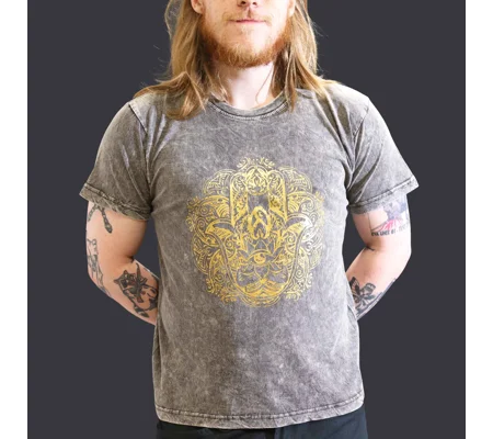 Nomad Sari Stonewashed Cotton T-Shirt – Hamsa – Dark Grey – Large