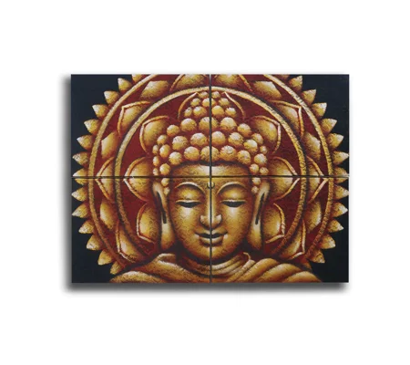 Set of 4 Gold Buddha Mandala Brocade Detail 30x40cm