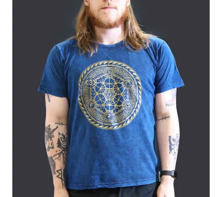 Nomad Sari Stonewashed Cotton T-Shirt – Chakra – Blue – Large