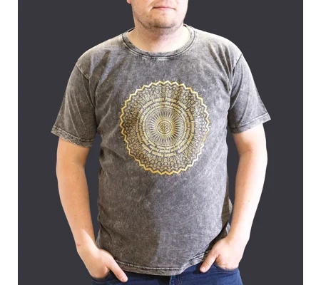Nomad Sari Stonewashed Cotton T-Shirt – Mandala – Dark Grey – XL