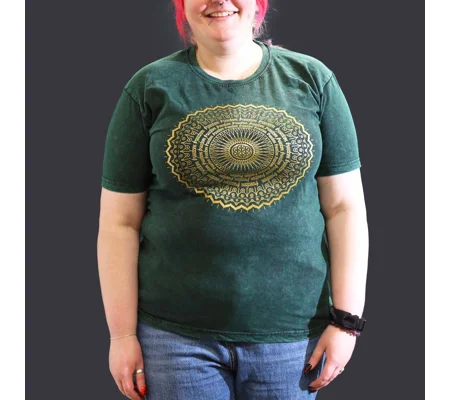 Nomad Sari Stonewashed Cotton T-Shirt – Mandala – Green – XL